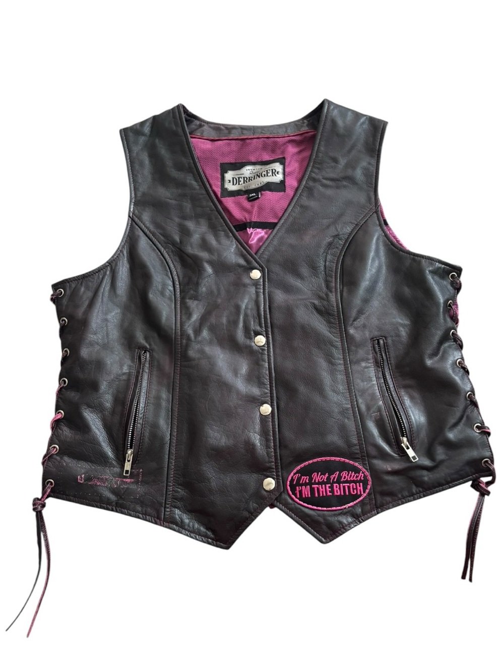 Derringer Women's 3XL Genuine Leather Motorcycle Vest